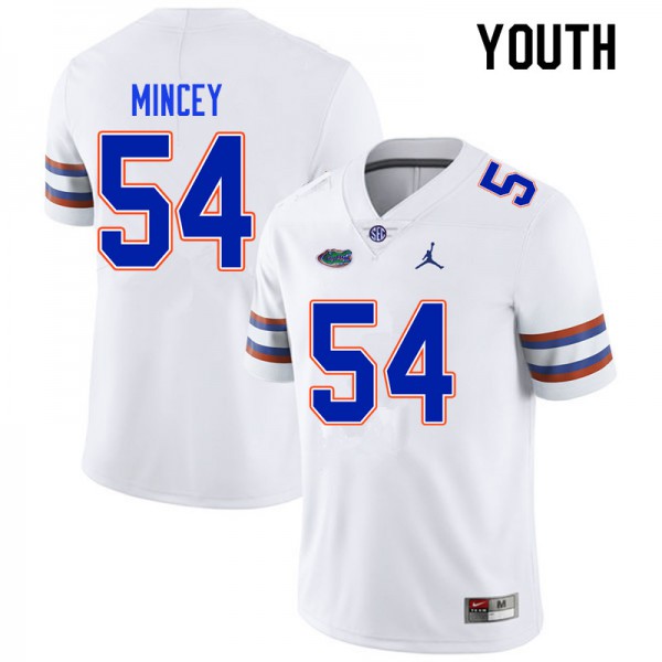 Youth #54 Gerald Mincey Florida Gators College Football Jersey White